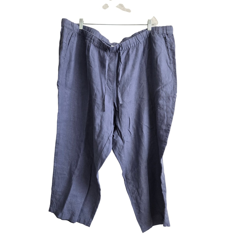 J. Jill 4X Pure Jill Linen Pants Women Blue NWT Garment Dyed Drawstring Wide Leg